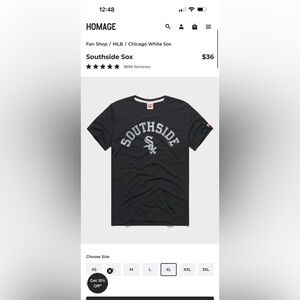 Homage Chicago white Sox southside t-shirt, sz XL